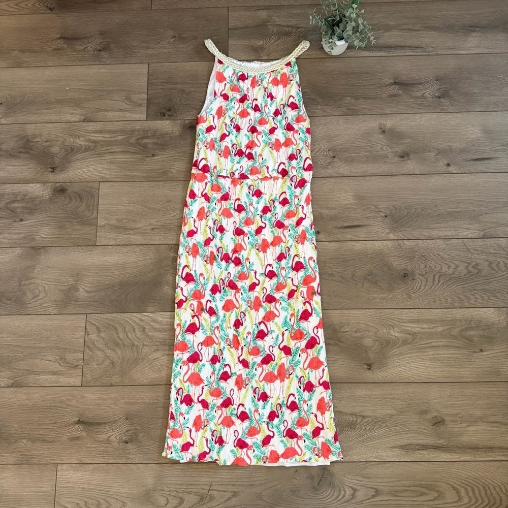 Nina Leonard Flamingo Print Maxi Dress Size Large